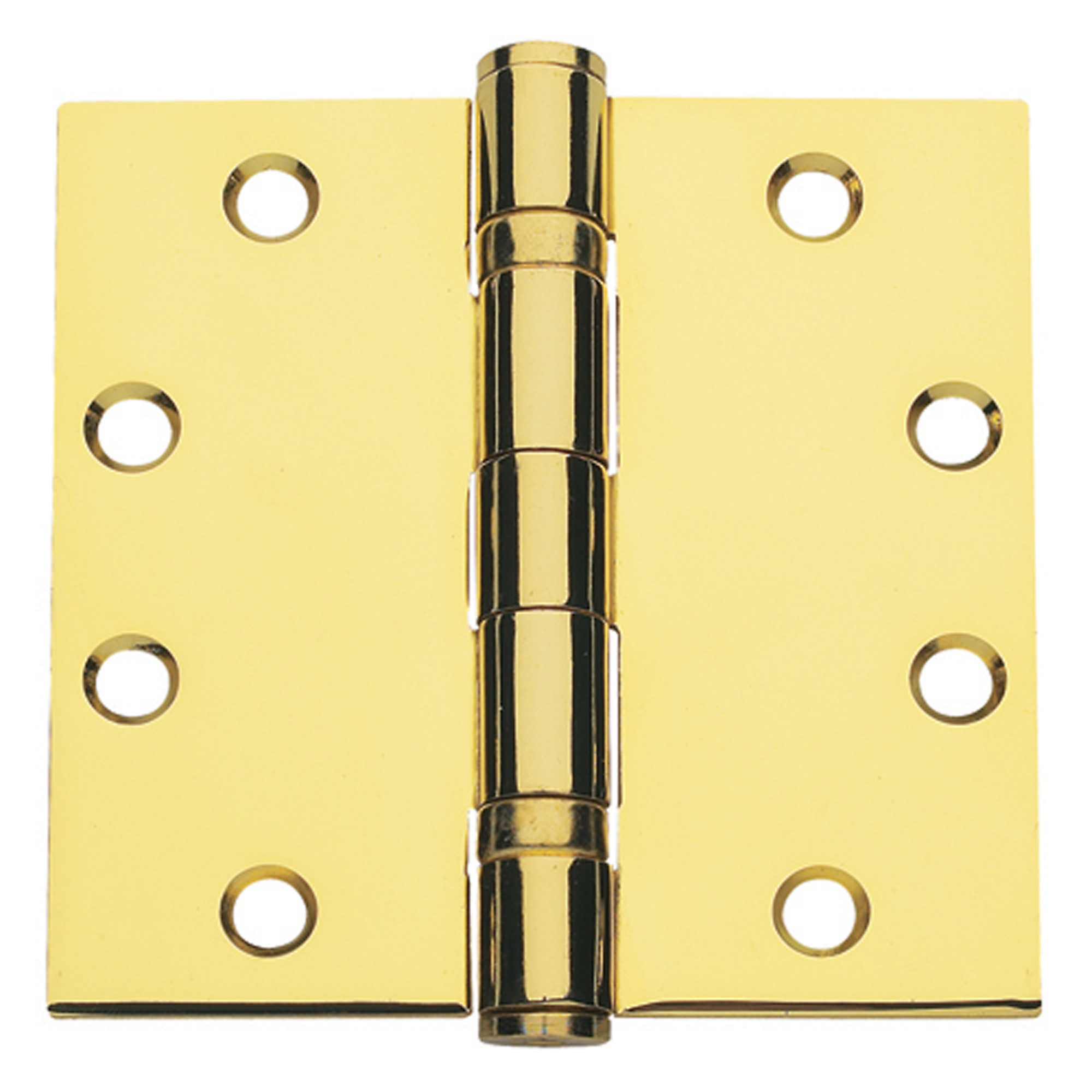 Global Door Controls Full Mortise Squared Ball Bearing Hinges — 4.5in. x 4.5in., Bright Brass, Non-Removable Pin, Set of 3, Model# CP4545BBNRPUS3-3